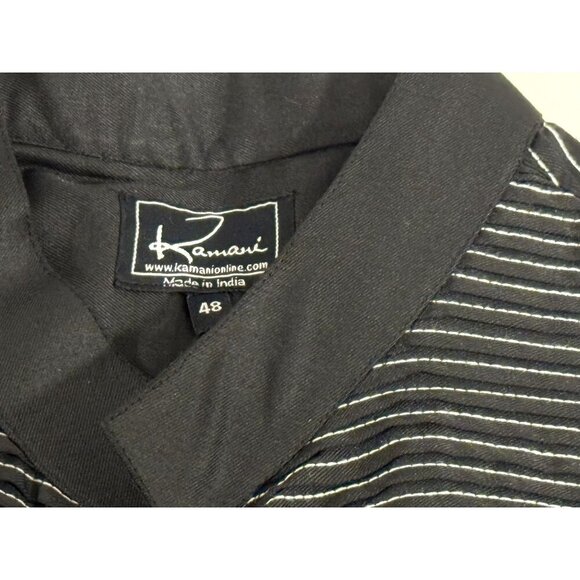 Kamani Mens or Youth Black Islamic Thobe Robe White Thread Embellishment Size 48 - Picture 6 of 13